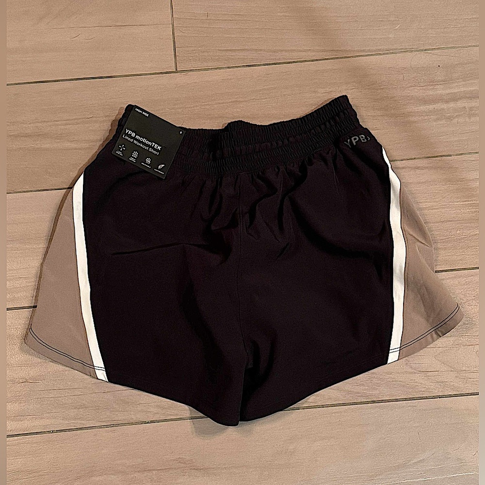 YPB athletic dri fit high rise  Black and Tan Women's Shorts SMALL NWT